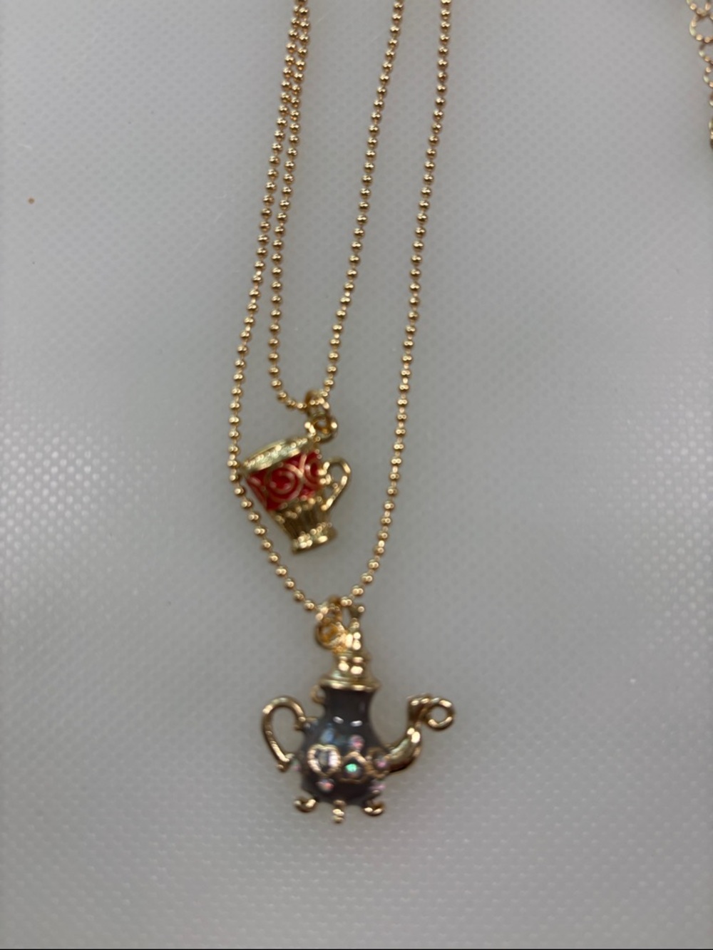 Gold-Tone Tea Pot & Teacup Layered Necklace - Gold and Red